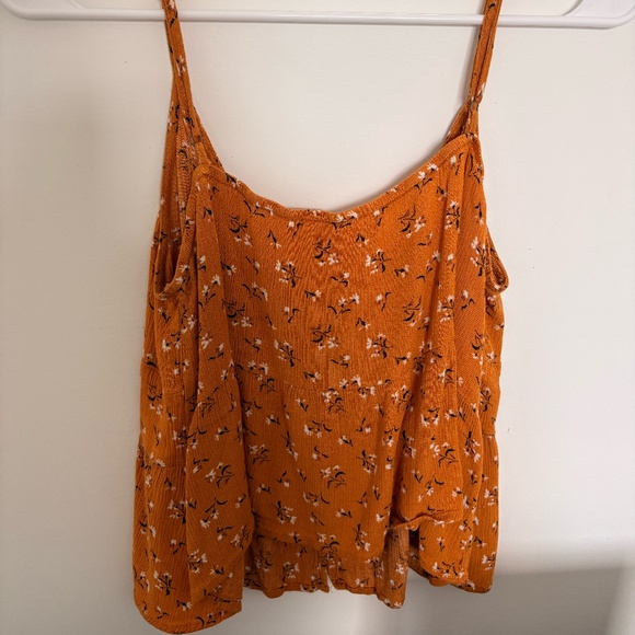 Women's Flowy Spaghetti Strap Floral Burnt Orange Tank Top - Picture 2 of 3